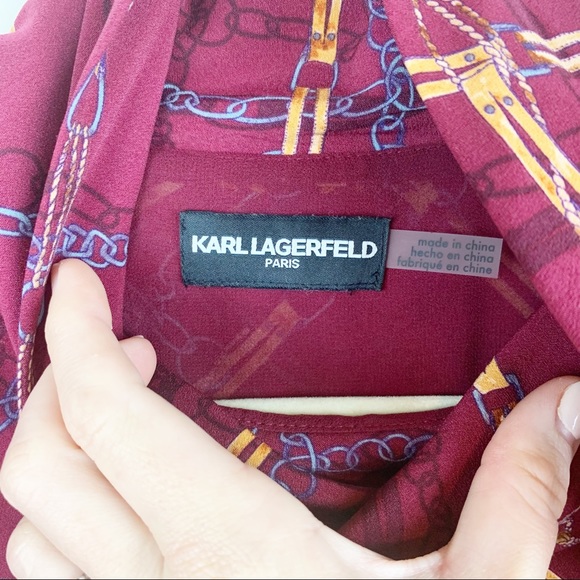 Karl Lagerfeld Red Chain-print Long-sleeve Dress - Picture 6 of 7